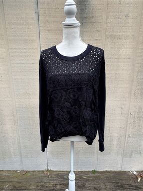 4 Love & Liberty Black Long-Sleeve Lace Panel Women's Top